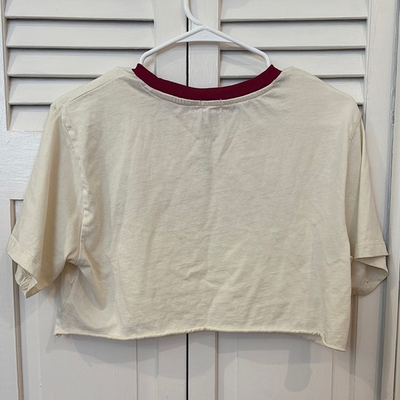Cream and Red Women's Oversized Garage Crop Top - Picture 5 of 5